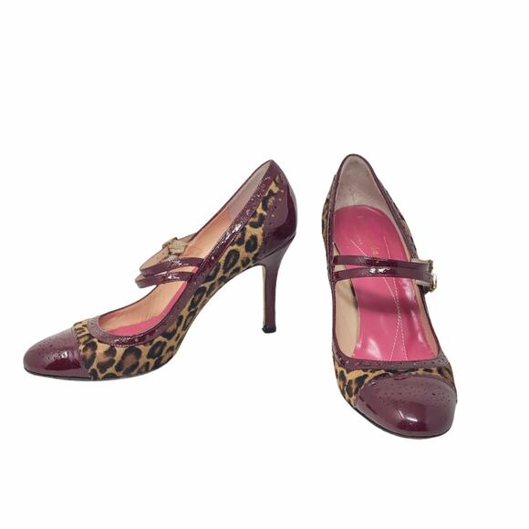 Kate Spade Mary Jane Heels Leopard Print Patent Leather  Size 5 1/2B - Picture 1 of 12